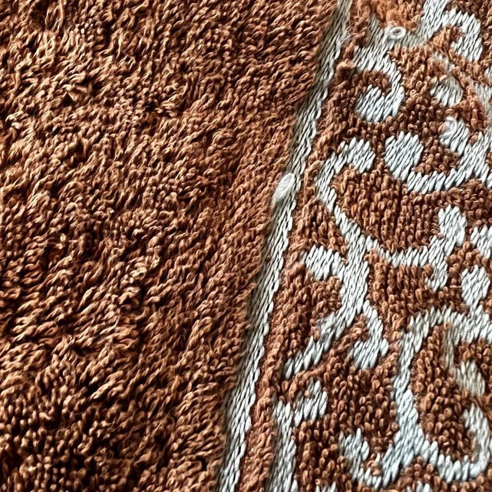 Waverly Home Bath & Hand Towels Set Cotton Embroidered Scroll Brown Blue India